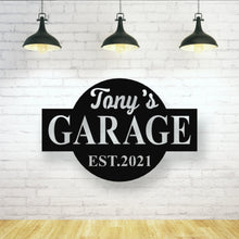 Load image into Gallery viewer, personalized metal shop sign, tool shed sign, Custom Workshop Sign, Personalized Metal Garage Sign / Garage Wall Décor, Metal Wall Décor
