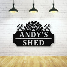 Load image into Gallery viewer, metal garage sign, personalized metal shop sign, tool shed sign, Custom Workshop Sign | Free Shipping | Metal Sign | Gifts | Man Cave