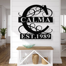 Load image into Gallery viewer, Personalized Family Name Metal Sign, Metal Established Family Sign, Housewarming Gift, Door Hanger, Wedding Gift, Metal Monogram Sign