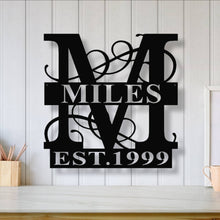Load image into Gallery viewer, Personalized Family Name Metal Sign, Metal Established Family Sign, Housewarming Gift, Door Hanger, Wedding Gift, Metal Monogram Sign