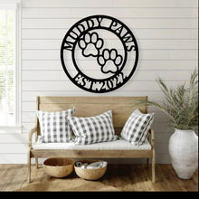 Load image into Gallery viewer, Metal Sign Front Door Monogram, Paw Print Custom Outdoor Metal Sign for House Decor Address Sign Family Sign for Front Door Dog Cat