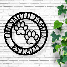 Load image into Gallery viewer, Metal Sign Front Door Monogram, Paw Print Custom Outdoor Metal Sign for House Decor Address Sign Family Sign for Front Door Dog Cat