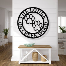 Load image into Gallery viewer, Metal Sign Front Door Monogram, Paw Print Custom Outdoor Metal Sign for House Decor Address Sign Family Sign for Front Door Dog Cat