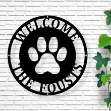 Load image into Gallery viewer, Metal Sign Front Door Monogram, Paw Print Custom Outdoor Metal Sign for House Decor Address Sign Family Sign for Front Door Dog Cat