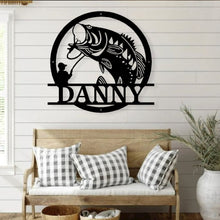 Load image into Gallery viewer, Metal Bass Wall Art Metal Wall Decor Bass Fishing Gift for Men Metal Sign Steel Sign Fishing Decor for Dad Groomsman Gift Metal Fishing Sign
