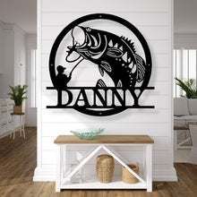 Load image into Gallery viewer, Metal Bass Wall Art Metal Wall Decor Bass Fishing Gift for Men Metal Sign Steel Sign Fishing Decor for Dad Groomsman Gift Metal Fishing Sign