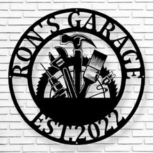 Load image into Gallery viewer, Metal Garage Sign, Custom Garage Sign, Personalized Gift for Dad, Custom Garage Sign, Metal Sign for Garage, Fathers Day Gift, Metal Sign