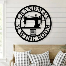 Load image into Gallery viewer, Sewing room sign, personalized sign, sewing sign. metal sewing sign, quilting sign, gift for her, farm sign, gift for grandma, gift for mom