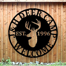 Load image into Gallery viewer, Deer Sign, Deer Antler Decor, Deer Hunter Gift, Deer Camp Sign, Christmas Gift For Him, Deer Name Metal Sign, Fathers Day Gift