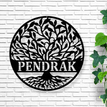 Load image into Gallery viewer, monogram tree of life, Wall Family Tree, Last Name, Tree of life, personalized wedding gift, Family Sign, Metal Wall Decor, Outdoor Wreath