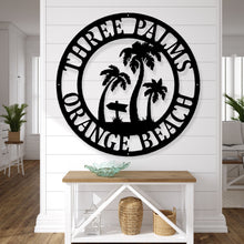 Load image into Gallery viewer, Personalized Palm Tree Metal Sign - Beach House Signs - Door Hanger - Metal Wall Art - Beach Decor - Coastal Decor - Tropical Decor