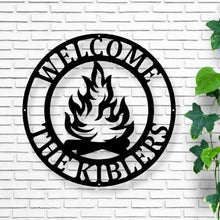 Load image into Gallery viewer, Personalized Campfire Family Name Sign / Metal Wall Decor / Monogram Name Camping Sign / Home Decor / Personalized Outdoor Decor