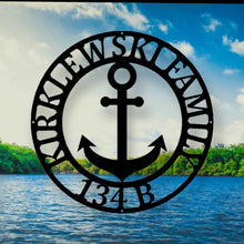 Load image into Gallery viewer, Anchor Sign - Nautical Decor - Beach Decor - Nautical Sign - Anchor Family Name - Wall Decor - Custom Wedding Gift - Metal Wall Art - Lake