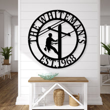 Load image into Gallery viewer, Personalized Lineman Gift, Front Door wreaths, Last name, Groomsmen proposal, Christmas Gift, Custom Wall Decor, Door Hanger, Gift for Him