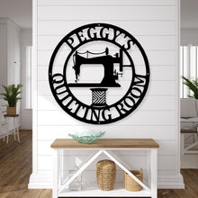 Load image into Gallery viewer, Sewing room sign, personalized sign, sewing sign. metal sewing sign, quilting sign, gift for her, farm sign, gift for grandma, gift for mom
