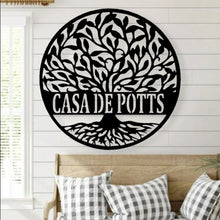 Load image into Gallery viewer, monogram tree of life, Wall Family Tree, Last Name, Tree of life, personalized wedding gift, Family Sign, Metal Wall Decor, Outdoor Wreath