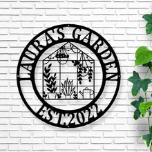 Load image into Gallery viewer, Personalized Metal Gardening sign, custom yard sign, garden decoration, Mother’s Day, Garden Sign, custom garden gift, Metal Greenhouse Sign