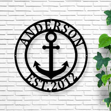 Load image into Gallery viewer, Anchor Sign - Nautical Decor - Beach Decor - Nautical Sign - Anchor Family Name - Wall Decor - Custom Wedding Gift - Metal Wall Art - Lake