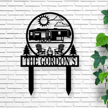 Load image into Gallery viewer, Happy Campers Yard sign, Camping Sign, Camper Decor, RV Decor, Family Name Sign