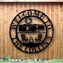 Load image into Gallery viewer, Happy Campers Yard sign, Camping Sign, Camper Decor, RV Decor, Family Name Sign, Anniversary Gift, Personalized Campsite Flag, QUICK Ship