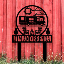 Load image into Gallery viewer, Happy Campers Yard sign, Camping Sign, Camper Decor, RV Decor, Family Name Sign