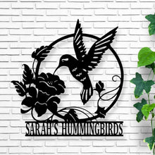 Load image into Gallery viewer, Hummingbird Metal Sign, Custom Hummingbird Family Name Sign | FREE SHIPPING | Personalized Metal Sign, Hummingbird Monogram