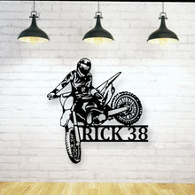 Load image into Gallery viewer, Custom Dirt Bike Metal Sign, Dirt Bike Rider Name Sign, Motocross Racing Sign, Boys Bedroom Decor, Dirt Bike Decor, metal wall art