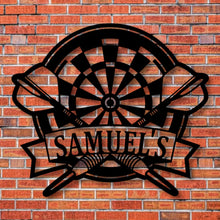 Load image into Gallery viewer, Man Cave Dartboard Metal Wall Art Monogram, Personalized Darts Metal Sign, Darts Player Name Sign, Custom Darts Monogram Metal Sign