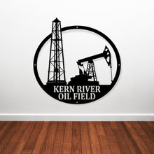 Load image into Gallery viewer, Personalized Metal Name Sign, Custom Oil Field Sign, Oil Rig Welcome Sign, Rustic Metal Wall Art, Driller Gift, oil rig sign,