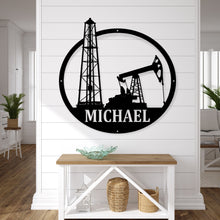 Load image into Gallery viewer, Personalized Metal Name Sign, Custom Oil Field Sign, Oil Rig Welcome Sign, Rustic Metal Wall Art, Driller Gift, oil rig sign,