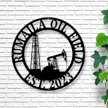 Load image into Gallery viewer, Personalized Metal Name Sign, Custom Oil Field Sign, Oil Rig Welcome Sign, Rustic Metal Wall Art, Driller Gift, oil rig sign,