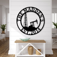 Load image into Gallery viewer, Personalized Metal Name Sign, Custom Oil Field Sign, Oil Rig Welcome Sign, Rustic Metal Wall Art, Driller Gift, oil rig sign,