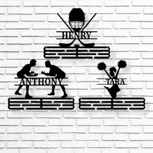 Load image into Gallery viewer, Custom Medal Holder | Personalized Sports Medal Hanger | Display for Ribbons and Medals | Tiered Award Rack | Medal Holder for Kids