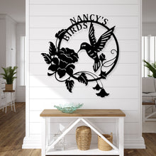 Load image into Gallery viewer, Hummingbird Metal Sign, Custom Hummingbird Family Name Sign | FREE SHIPPING | Personalized Metal Sign, Hummingbird Monogram