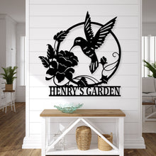 Load image into Gallery viewer, Hummingbird Metal Sign, Custom Hummingbird Family Name Sign | FREE SHIPPING | Personalized Metal Sign, Hummingbird Monogram