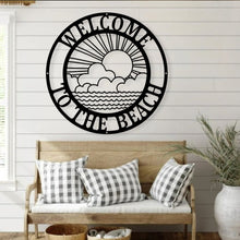 Load image into Gallery viewer, Sun and Waves Metal Wall Art, Beach Wall Art, Beach House, Lake House, Sun and Waves Decor, Wall Decor, Sunrise Metal Beach sunset, monogram