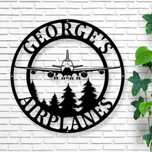 Load image into Gallery viewer, Airplane Monogram, Pilot Gifts, Personalized Aviation Signs, Custom Metal Signs, Airplane Hangar Sign, Personalized Pilot Name Sign