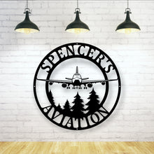 Load image into Gallery viewer, Airplane Monogram, Pilot Gifts, Personalized Aviation Signs, Custom Metal Signs, Airplane Hangar Sign, Personalized Pilot Name Sign