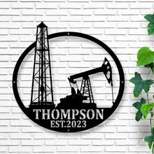 Load image into Gallery viewer, Personalized Metal Name Sign, Custom Oil Field Sign, Oil Rig Welcome Sign, Rustic Metal Wall Art, Driller Gift, oil rig sign,