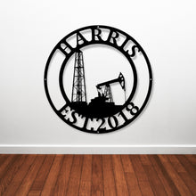 Load image into Gallery viewer, Personalized Metal Name Sign, Custom Oil Field Sign, Oil Rig Welcome Sign, Rustic Metal Wall Art, Driller Gift, oil rig sign,