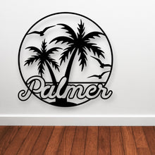 Load image into Gallery viewer, Custom Metal Palm Tree Sign, Family Pool Sign, Pool Sign For Deck, Metal Pool Deck Sign, Tropical Outdoor Décor, Outdoor Kitchen Sign