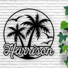 Load image into Gallery viewer, Custom Metal Palm Tree Sign, Family Pool Sign, Pool Sign For Deck, Metal Pool Deck Sign, Tropical Outdoor Décor, Outdoor Kitchen Sign