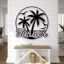 Load image into Gallery viewer, Custom Metal Palm Tree Sign, Family Pool Sign, Pool Sign For Deck, Metal Pool Deck Sign, Tropical Outdoor Décor, Outdoor Kitchen Sign