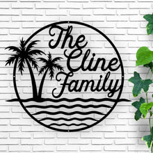 Load image into Gallery viewer, Custom Metal Palm Tree Sign, Family Pool Sign, Pool Sign For Deck, Metal Pool Deck Sign, Tropical Outdoor Décor, Outdoor Kitchen Sign