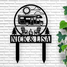 Load image into Gallery viewer, Happy Campers Yard sign, Camping Sign, Camper Decor, RV Decor, Family Name Sign, Anniversary Gift, Personalized Campsite Flag, QUICK Ship