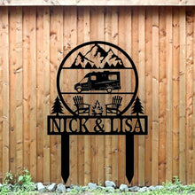 Load image into Gallery viewer, Happy Campers Yard sign, Camping Sign, Camper Decor, RV Decor, Family Name Sign, Anniversary Gift, Personalized Campsite Flag, QUICK Ship