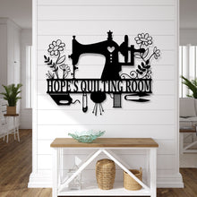 Load image into Gallery viewer, Sewing room sign, personalized sign, sewing sign. metal sewing sign, quilting sign, gift for her, farm sign, gift for grandma, gift for mom