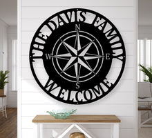 Load image into Gallery viewer, Personalized Compass Rose Metal Sign - Nautical Address Wall Art - Coordinates Wall Decor - Housewarming -Free Shipping - Custom Coordinates