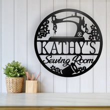 Load image into Gallery viewer, Sewing room sign, personalized sign, sewing sign. metal sewing sign, quilting sign, gift for her, farm sign, gift for grandma, gift for mom