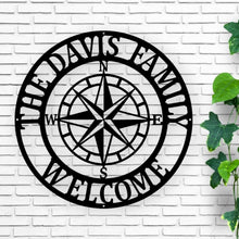 Load image into Gallery viewer, Personalized Compass Rose Metal Sign - Nautical Address Wall Art - Coordinates Wall Decor - Housewarming -Free Shipping - Custom Coordinates